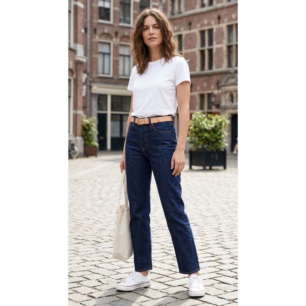 Madewell NWT The Longline Straight Jean High Rise Dark Wash 100% Cotton 26